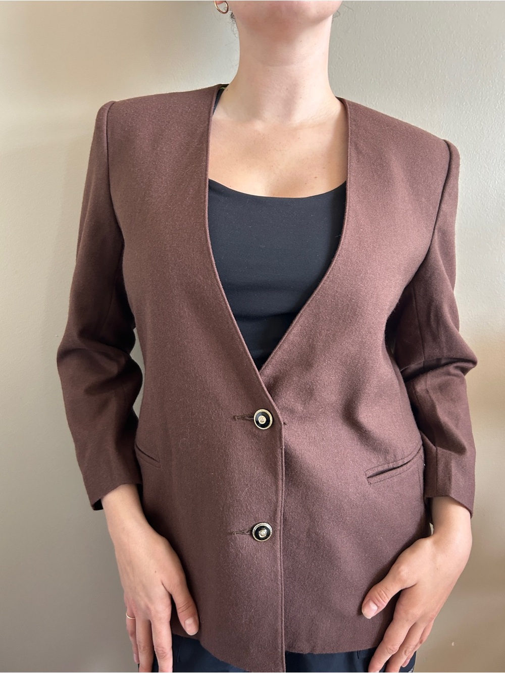 Vintage 100% Wool Chocolate Brown Structured Blazer